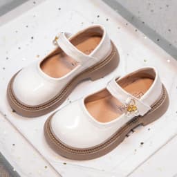 Girls Chic Leather Shoes Princess Sweet Black Mary Janes with Pearl Pendant for Wedding Party Back To School Dress Flats 26-36