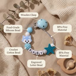 Personalized Fox Pacifier Clip BPA Free Food Grade Silicone Star Teether Holder Custom Name Handmade Dummy Chain Baby Gift