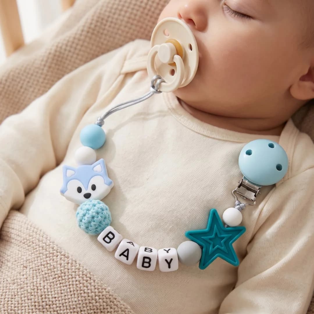 Personalized Fox Pacifier Clip BPA Free Food Grade Silicone Star Teether Holder Custom Name Handmade Dummy Chain Baby Gift