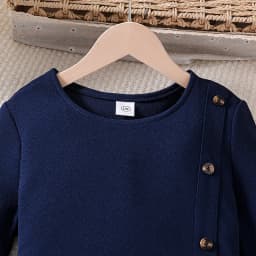 Girls 8-12 Navy Fit & Flare Dress, Front Button Trim & Plain Back, Casual Daily Dress