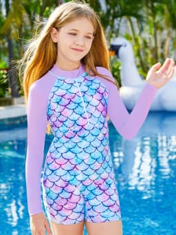 2025 News Girls Swimwear One-Piece Mermaid Swimsuit Summer Long Sleeve Swimming Beach Wear Kids Children Bathing Suit 3-12 Year