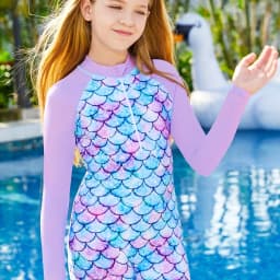2025 News Girls Swimwear One-Piece Mermaid Swimsuit Summer Long Sleeve Swimming Beach Wear Kids Children Bathing Suit 3-12 Year