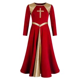 Girl Metallic Liturgical Praise Dance Dress Gold Cross Pattern Church Celebration of Spirit Praise Stage Performance Dancewear
