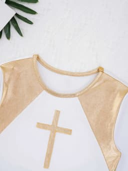 Girl Metallic Liturgical Praise Dance Dress Gold Cross Pattern Church Celebration of Spirit Praise Stage Performance Dancewear