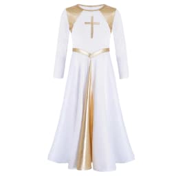 Girl Metallic Liturgical Praise Dance Dress Gold Cross Pattern Church Celebration of Spirit Praise Stage Performance Dancewear