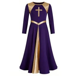 Girl Metallic Liturgical Praise Dance Dress Gold Cross Pattern Church Celebration of Spirit Praise Stage Performance Dancewear
