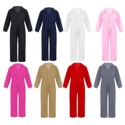 Children Solid Color Coverall Jumpsuit Mechanic Coveralls Boiler Suit Flight Suit Stylish Long Sleeve Zipper Bodysuit Overalls