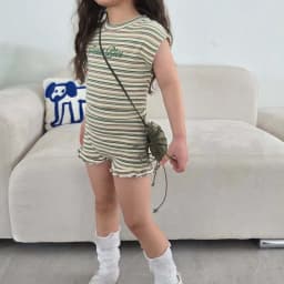 TZ2866 Unisex Summer Striped Short Sleeve Two-Piece Set Children's Clothing for Boys And Girls