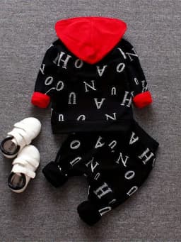 Toddler 3Pcs Letter Print Tracksuit Zip Up Jacket Red Hooded Sweatshirt Elastic Cuffed Jogger Pants Kids Streetwear Outfit Set