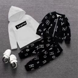 Toddler 3Pcs Letter Print Tracksuit Zip Up Jacket Red Hooded Sweatshirt Elastic Cuffed Jogger Pants Kids Streetwear Outfit Set