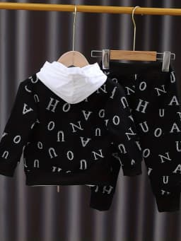 Toddler 3Pcs Letter Print Tracksuit Zip Up Jacket Red Hooded Sweatshirt Elastic Cuffed Jogger Pants Kids Streetwear Outfit Set