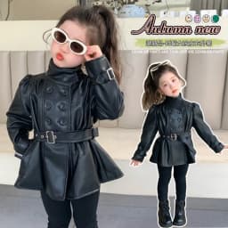 Children Leather Jacket Autumn and Winter 2026 New Fashion Waist Cinched Jacket for Girls Korean Stand Up Collar Jacket Top