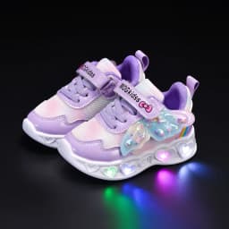 2026 New Kids Casual Shoes Girls Led Light Cartoon PU Leather Fashion Sport Flat Bottom Shoes Breathable Purple Pink Size 21-30