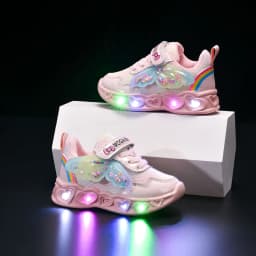 2026 New Kids Casual Shoes Girls Led Light Cartoon PU Leather Fashion Sport Flat Bottom Shoes Breathable Purple Pink Size 21-30