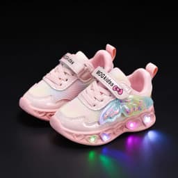 2026 New Kids Casual Shoes Girls Led Light Cartoon PU Leather Fashion Sport Flat Bottom Shoes Breathable Purple Pink Size 21-30