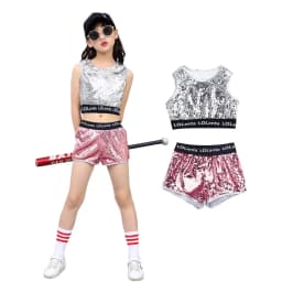 LOlanta Girls Sequin Dance Costume Sparkle Hip Hop Jazz Dance Dresses Modern Dancing Outfits 4-14 Years