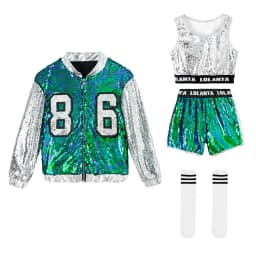 LOlanta Girls Sequin Dance Costume Sparkle Hip Hop Jazz Dance Dresses Modern Dancing Outfits 4-14 Years