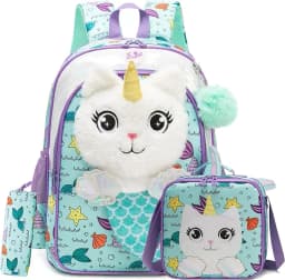 Kids Backpacks for Girls School Backpack with Lunch Bag Pencil Case for Elementary Student 3D Carton Plush Kids Travel SchoolBaG