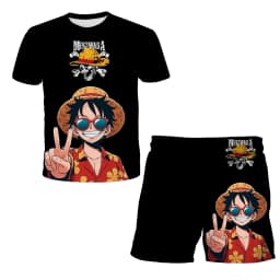 2026 Boys' One Piece 3D T-shirt Set, Super Cool Luffy Zoro Summer Top + Shorts, Children's Short-Sleeve Birthday Gift for Boys