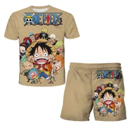 2026 Boys' One Piece 3D T-shirt Set, Super Cool Luffy Zoro Summer Top + Shorts, Children's Short-Sleeve Birthday Gift for Boys