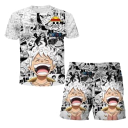 2026 Boys' One Piece 3D T-shirt Set, Super Cool Luffy Zoro Summer Top + Shorts, Children's Short-Sleeve Birthday Gift for Boys