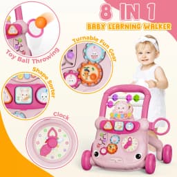 Baby Push Walker with Music Activity Center Multifunction Cartoon Learning Toddler Walker Toys for 18M+ Boys Girls