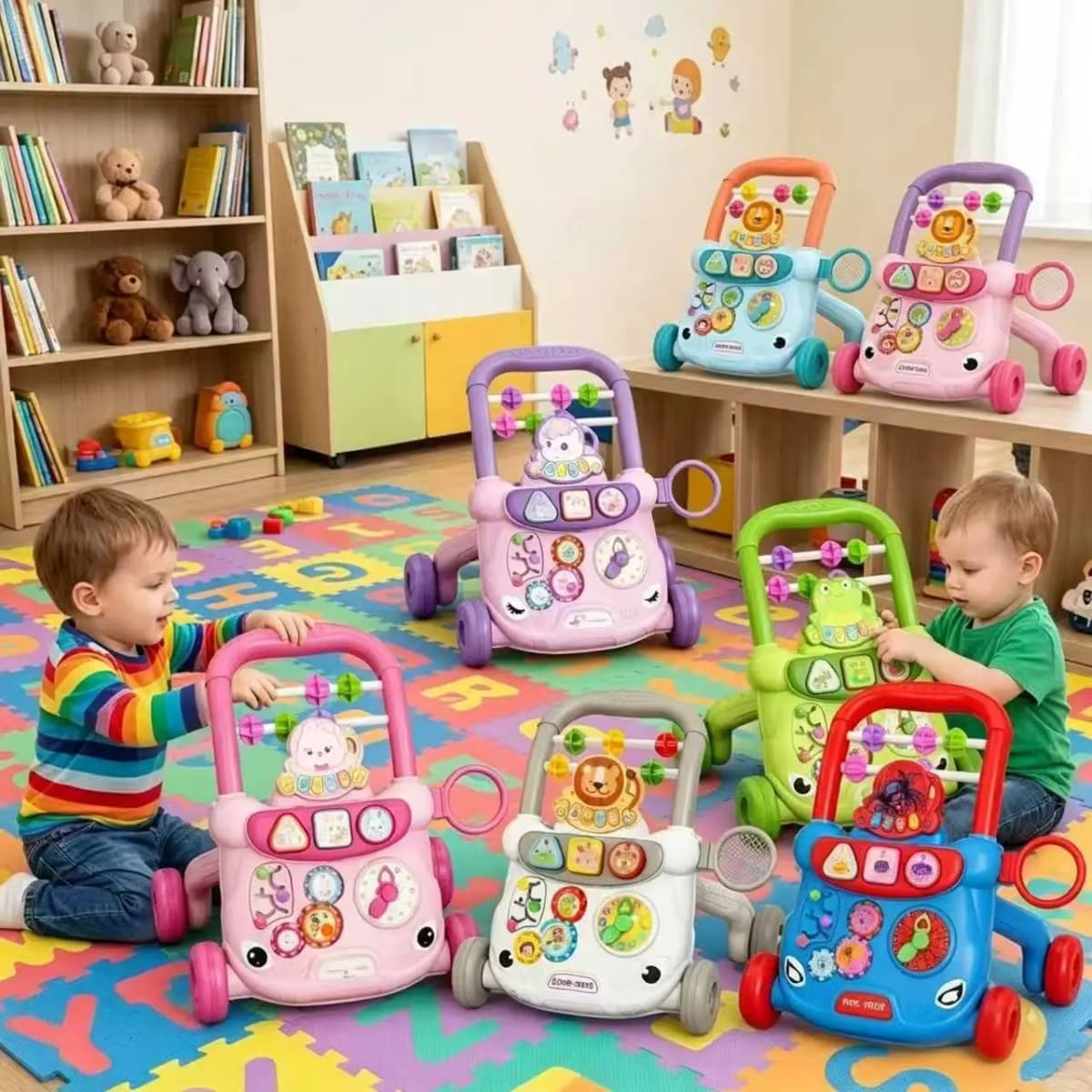 Baby Push Walker with Music Activity Center Multifunction Cartoon Learning Toddler Walker Toys for 18M+ Boys Girls
