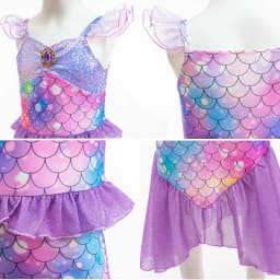 Mermaid Purple Princess Dresses For Girls Fish Patterned Printing Fishtail Costume Halloween Carnival Party Clothes Elegant Gown