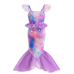 Mermaid Purple Princess Dresses For Girls Fish Patterned Printing Fishtail Costume Halloween Carnival Party Clothes Elegant Gown