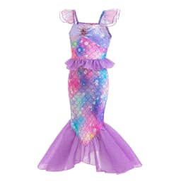 Mermaid Purple Princess Dresses For Girls Fish Patterned Printing Fishtail Costume Halloween Carnival Party Clothes Elegant Gown