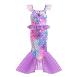 Mermaid Purple Princess Dresses For Girls Fish Patterned Printing Fishtail Costume Halloween Carnival Party Clothes Elegant Gown
