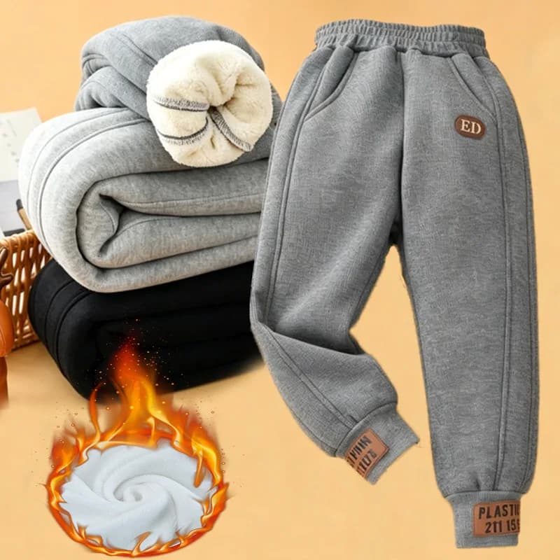 Boys Warm Thicken Pants New Winter Kids Plush Velvet Cotton Sweatpants Teens Girls Fleece Casual Trousers Children Warm Clothing