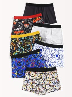 7-Piece Mixed Set of Boys' Boxer Briefs with Prints, Comfortable and Soft for Home Wear, Cute Student Underwear Suitable for Ages 4-12