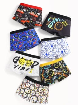 7-Piece Mixed Set of Boys' Boxer Briefs with Prints, Comfortable and Soft for Home Wear, Cute Student Underwear Suitable for Ages 4-12
