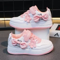 Girls Sneakers Pink Bow Decoration 3D Flowers Cute Sports Shoes Spring Autumn Breathable Casual Non-slip Outdoors Board Shoes