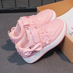 Girls Sneakers Pink Bow Decoration 3D Flowers Cute Sports Shoes Spring Autumn Breathable Casual Non-slip Outdoors Board Shoes