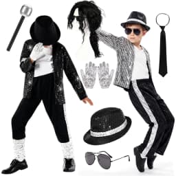 Boys Retro Pop Stage Sequin Jackets Pants Set Full Accessories Halloween Carnival Party Cosplay Outfit