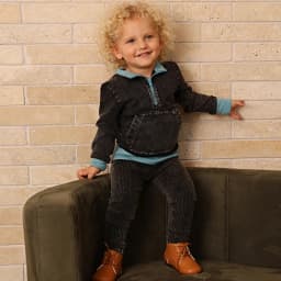 New Fall Collection Family Matching Children Clothes Boy Shirt Girls Dress 2Pcs Girls Outfit baby Set Garment Washing Black Gray