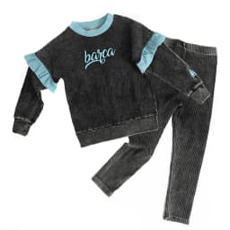 New Fall Collection Family Matching Children Clothes Boy Shirt Girls Dress 2Pcs Girls Outfit baby Set Garment Washing Black Gray
