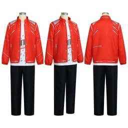 Boys Moonwalk Red Jacket Costume Set Piano Print T Shirt Black Pants For Kids Stage Show Halloween Singer Cosplay Outfit