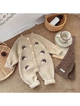 Korean-Style Spring and Autumn Clothing, Baby Knitted Jumpsuit, Super Cute Little Hedgehog 100-Day Knitted Crawling Suit for Going Out