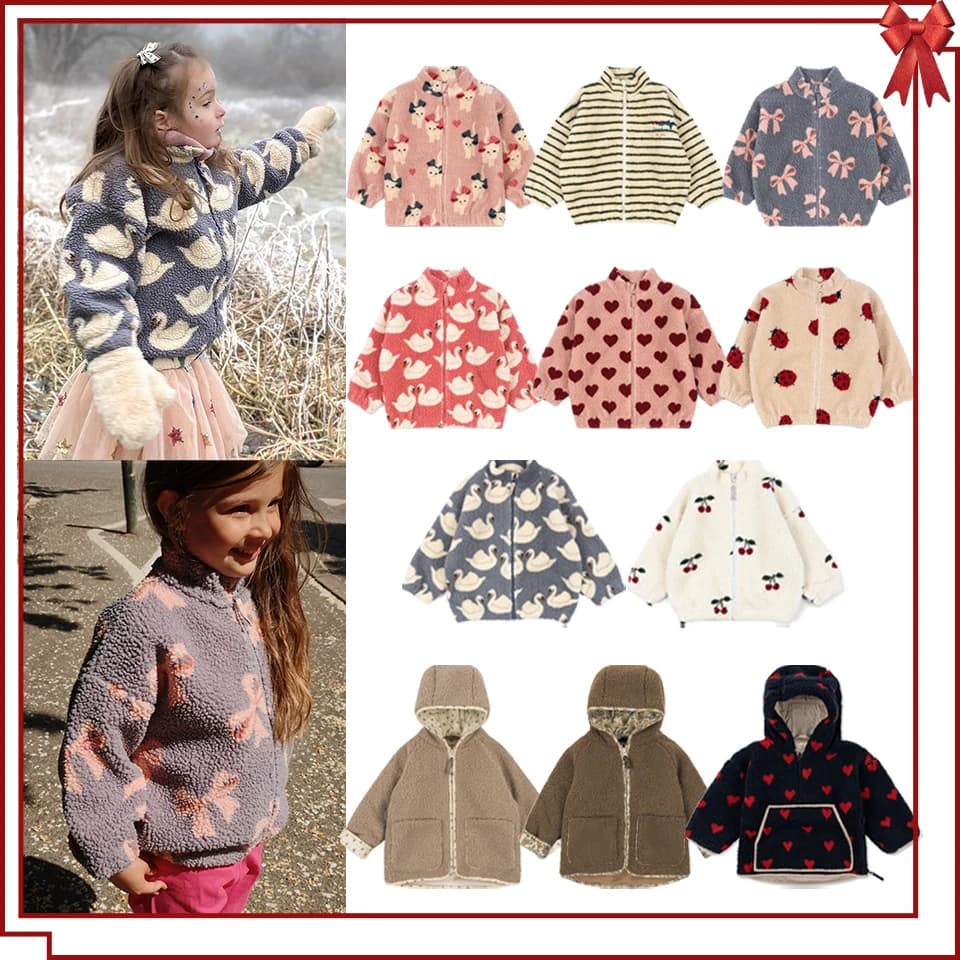 2025 Winter KS Children Cotton Lamb Wool Warm Outerwear Clothes Girls Print Coats Baby Boys Plus Fleece Jackets Kids Clothing