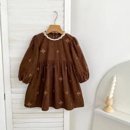 Toddler Sister Denim Bow Print 2-6Yrs Dress & 0-24M Baby Romper Ruffle Lace Collar Long Sleeve Infant Girls Sibling Clothes