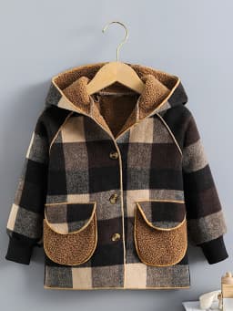 Children's Clothing Boys' Plaid Hooded Mid-Length Spring and Autumn Jacket, Winter Open-Front Outerwear, Comfortable Raglan Sleeves