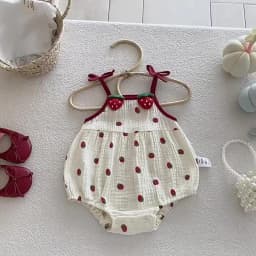2026 Summer Cute Baby Bodysuit Strawberry Pattern Camisole One Piece Clothing Yellow Sleeveless Clothes for Toddler Girls