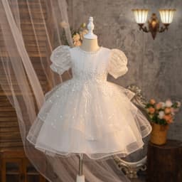 Summer New Girls' Bow Bead Embroidered Fluffy Skirt Baby Girl's Birthday Mesh Dress