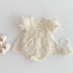 2026 Baby Girl Princess Dress 0-24M Vintage Lace Embroidered Ruffled Collar Romper Dress with Snap Closure Formal Party Dress