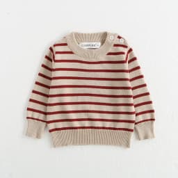 Classic Spring Baby Sweatshirt with Shoulder Buckle 0-3Y Toddler Stripe Knitted Pullover Girls and Boys Loose Base Tops Sweater