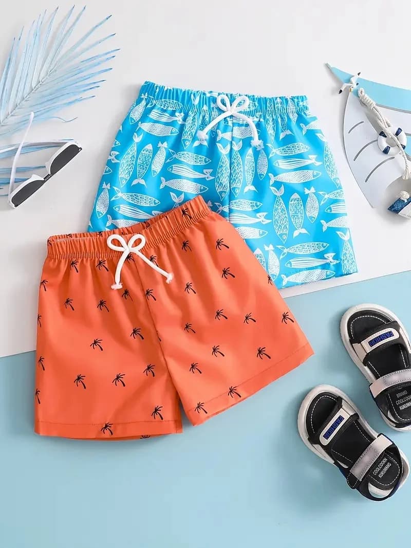 Kids Boys Swimming Shorts Tree Print Beach Short Pant Polyester Quickdry Boy's Swimwear Summer Beachwear Age 5-14Y Youngsters