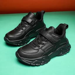 Children's Running Shoes, Boys' Black Casual Sports Shoes, Leather Waterproof Outdoor Shoes